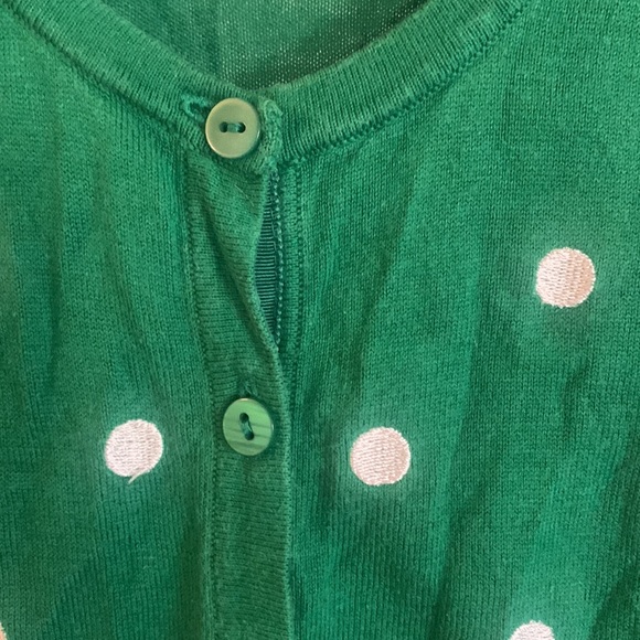 Talbots green with white embroidered polka dots cardigan size small - Picture 3 of 4